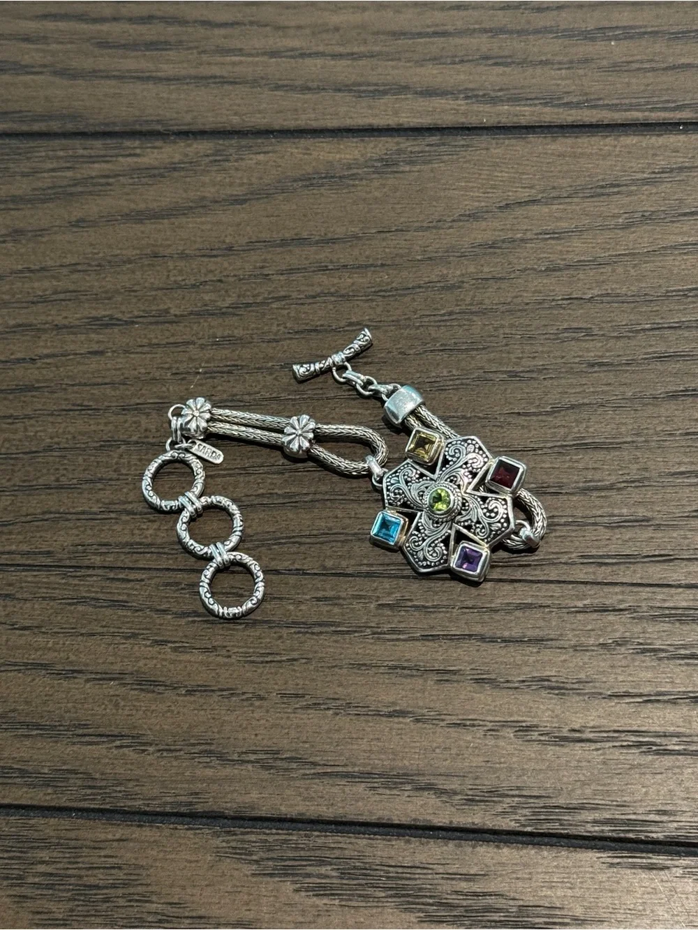 Sarda Sterling Silver Multi-Gemstone Statement Bracelet – 30.3g 7.5-8” Adj.